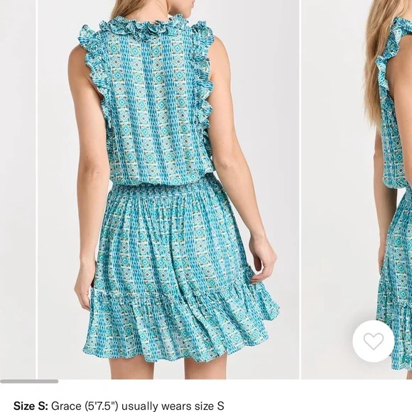 Poupette St. Barth Turquoise Patterned Ruffle Mini Dress - Picture 2 of 9